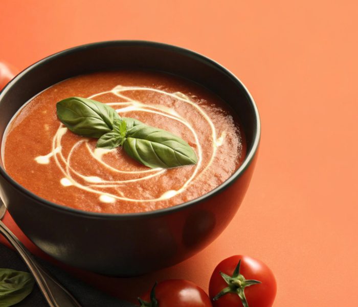 Sopa de tomate com manjericão